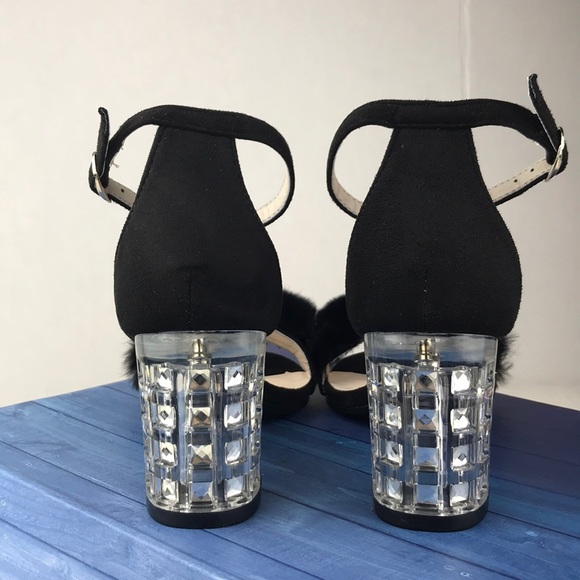 Black  Clear Chunky Heels Strapped - Picture 3 of 6